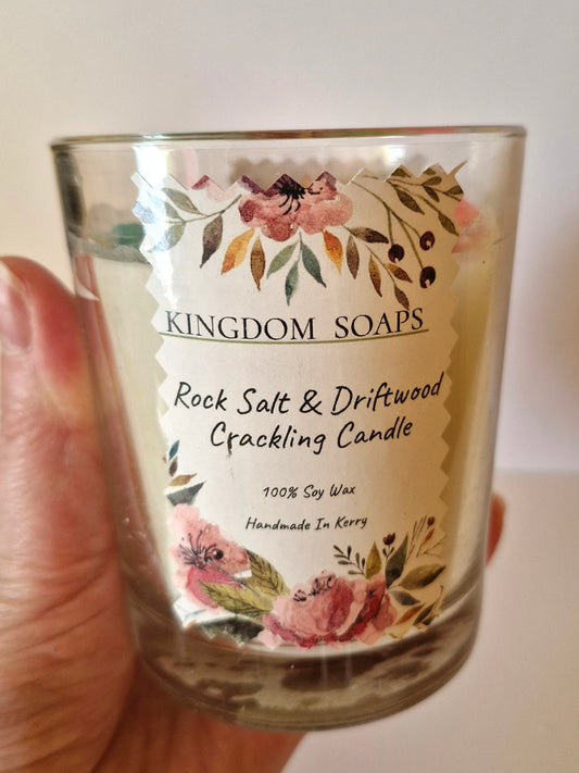 Candle in Rock salt & driftwood